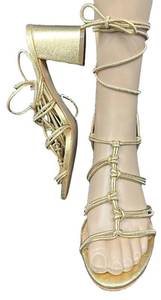 Anthropology Gold Metallic Strappy Sandals - 2 34in Heel - EU 40
