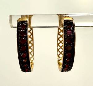 14K Gold Garnet Hoop Earrings