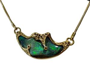 18K Gold Opal Pendant Necklace - Cracked Opal Center