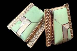 J. King Desert Rose Trading Sterling Silver Earrings - Green Turquoise Mine Finds (Vintage)