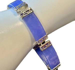 Vintage Purple Jade & Sterling Silver Bracelet, 7 Inches