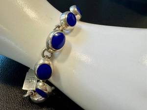 Sterling Silver & Lapis Bracelet - 7-Inch, 925 Marked