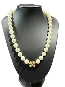 Cultured Pearl Necklace with Pave Crystal Flower Cluster Clasp