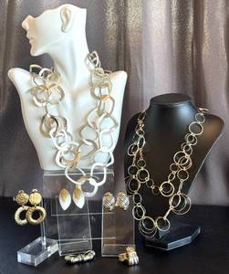 Aura 40in Silver-Tone Link Necklace, Donon Earrings (Israel) & Tri-Tone 16-18in Necklace - Mixed