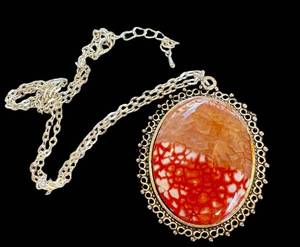 Snakeskin Agate Pendant on Silver-Tone Chain, 18-Inch