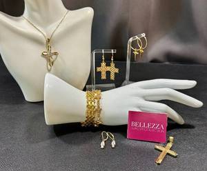 Bellezza Jewelry Collection Cross Necklace, Earrings & Bracelet Set