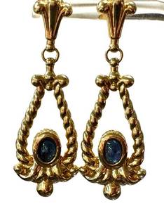18K Gold Earrings with Blue Stone Accent