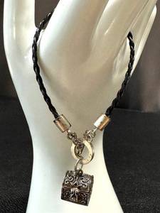 Sterling Silver Prayer Box Bracelet on Woven Leather - 7 Inches