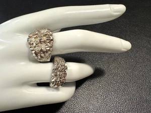 Two Sterling Silver Vintage Hip Hop Brutalist Rings - Sizes 8.25 & 9.5