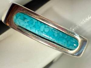 Sterling Silver Turquoise Inlay Ring - Size 11.5