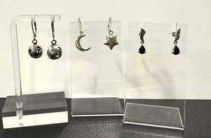 Sterling Silver Moon and Star Earrings Set - 0.75-Inch Drops