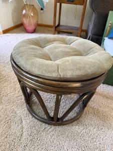 Round Rattan Vanity Stool Tufted Cushion Ottoman Seat 19in Good