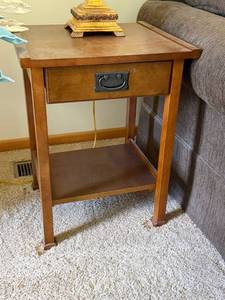 Pair Wood End Tables One Drawer Lower Shelf 24x16x17 Good