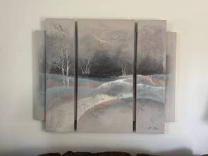 E. Lee 5 Panel Textured Canvas Wall Art Abstract Landscape Signed