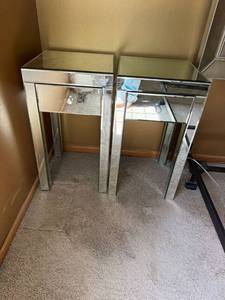 Pair of Mirrored Accent End Tables with Drawers Modern Glam Style