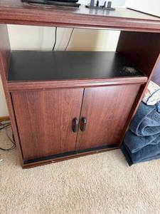 Woodgrain Laminate Media Cabinet TV Stand w 2 Doors Open Shelf