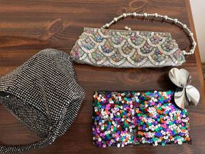 Lot of 3 Evening Handbags Beaded Sequin Rhinestone Clutch Purses