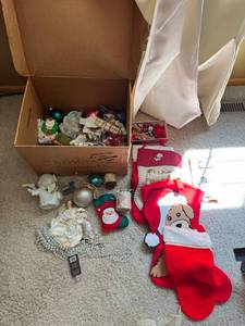 Mixed Christmas Decor Lot Ornaments Stockings Figurines Holiday