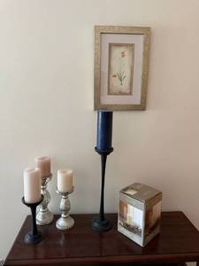 Pair of Black Metal Candle Holders 12in & 18in Contemporary Decor