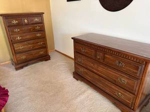 Bassett 2 Pc Dresser Chest Set Traditional Wood Brass Pulls Good