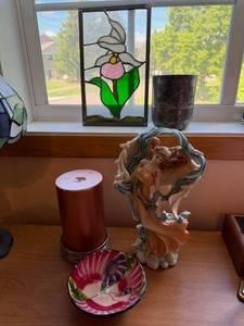 Decorative Home Decor Lot Stained Glass Angel Bowl Candle Holder