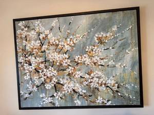 Large Framed Floral Canvas Wall Art Blossoming Branches 45x32