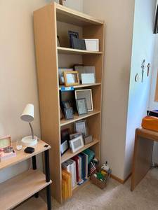 Maple Finish 5 Shelf Bookcase Display Cabinet 24 x 12 x 70 Good