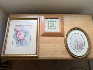 Framed Floral Wall Art Lot 3 Rose Violet Hummingbird Prints Decor