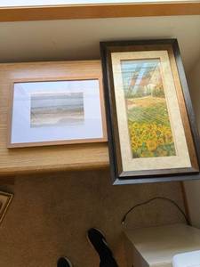 Pair of Framed Wall Art Prints Abstract & Sunflower Landscape Decor