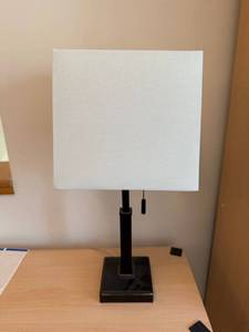 Contemporary Black Table Lamp w White Square Shade Pull Chain 20in