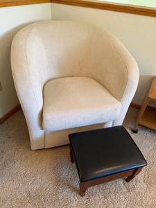 Cream Upholstered Tub Chair With Wood Storage Footstool Ottoman Set