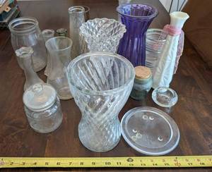 Mixed Lot of Assorted Glass Vases, Jars & Bottles