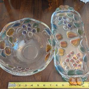Glass Fruit Motif Serving Pieces (Lot of 2)