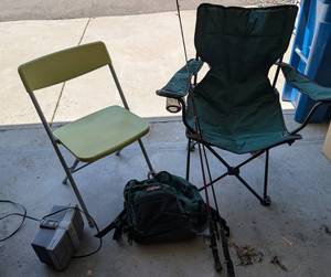 Holmes Twin Ceramic Heater, Eastpak Backpack, Chairs & Fishing Rod (Lot of 5)