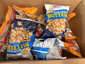 lot 226 image: Box Of Toms Prok Rinds And Lance Butter Popcorn