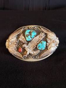Beautiful Sterling Silver Turquoise Navajo Belt Buckle, Heavy