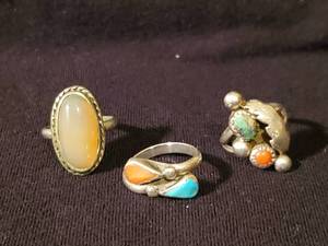 lot 7 image: 3 Sterling Silver Turquoise Navajo Size 5 rings