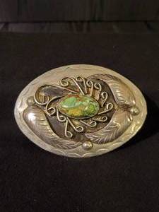lot 18 image: Fantastic Sterling Silver Turquiose Navajo Belt Buckle
