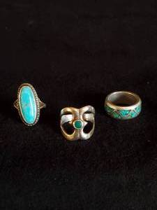 lot 25 image: 3 Sterling Silver Turquoise Navajo Size 5 & 6 rings