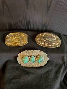 lot 32 image: Beautiful Navajo Sterling Buffalo Nickel Belt Buckle & 2 More