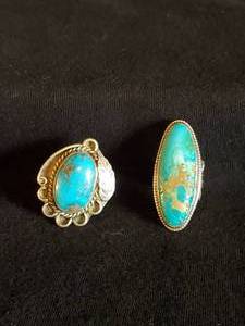 lot 35 image: 2 Fantastic Large vintage Sterling Silver Turquoise Navajo Rings Size 5 & 6