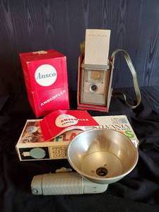 lot 48 image: Ansco Flex Camera with Box, Flash, and Flash Bulbs