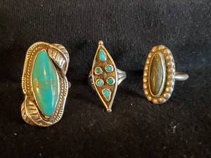 lot 49 image: 3 Sterling Silver Turqouise Navajo Rings Sizes 6 and 5
