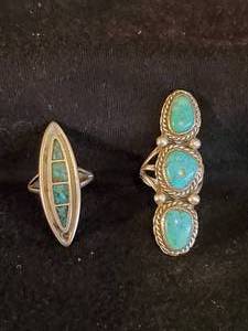 lot 55 image: 2 Gorgeous Navajo Sterling Silver Turquoise Rings Size 6