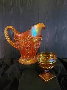 lot 59 image: 2 Beautiful Pieces of Early 20th Century Amber Carnival Glass