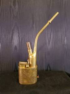 lot 64 image: Antique 19th Century Chinese Engraved Brass Pipe and Smoking Tools