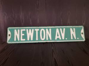 lot 70 image: Beautiful Newton Ave. N Mid Century Embossed Street Sign