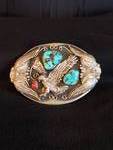 Beautiful Sterling Silver Turquoise Navajo Belt Buckle, Heavy