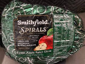 lot 68 image: H - Smithfield Spirals Sweet Apple Spice Glaze Spiral-Sliced Applewood Smoked Ham 10 lb
