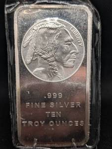 lot 5 image: Buffalo Nickel Design 10 oz .999 Fine Silver Bar